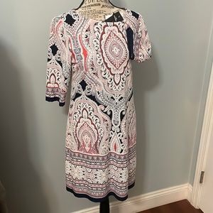 Isabel & Nina Dress Small Paisley Navy, Coral & White